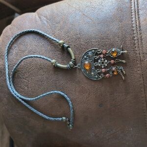 Bohemian Pendant Necklace with Orange Stone